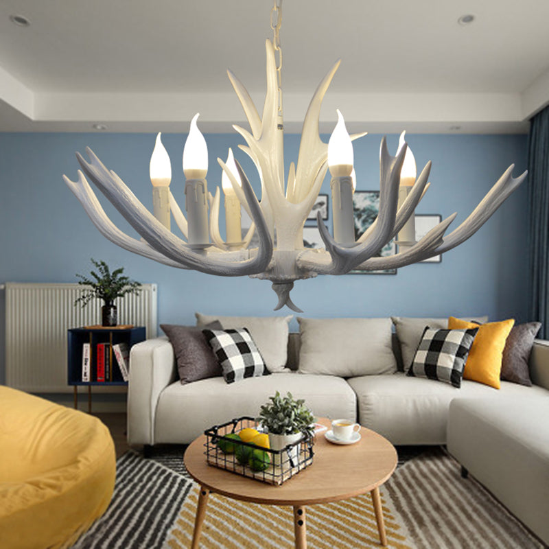 4/6 Lights Resin Chandelier Pendant Lamp Farmhouse White Candle Living Room Suspended Ligting Fixture 6 White Clearhalo 'Ceiling Lights' 'Chandeliers' Lighting' options 293026_74d8b4d4-64f7-49a7-8b62-49fe7f41d493