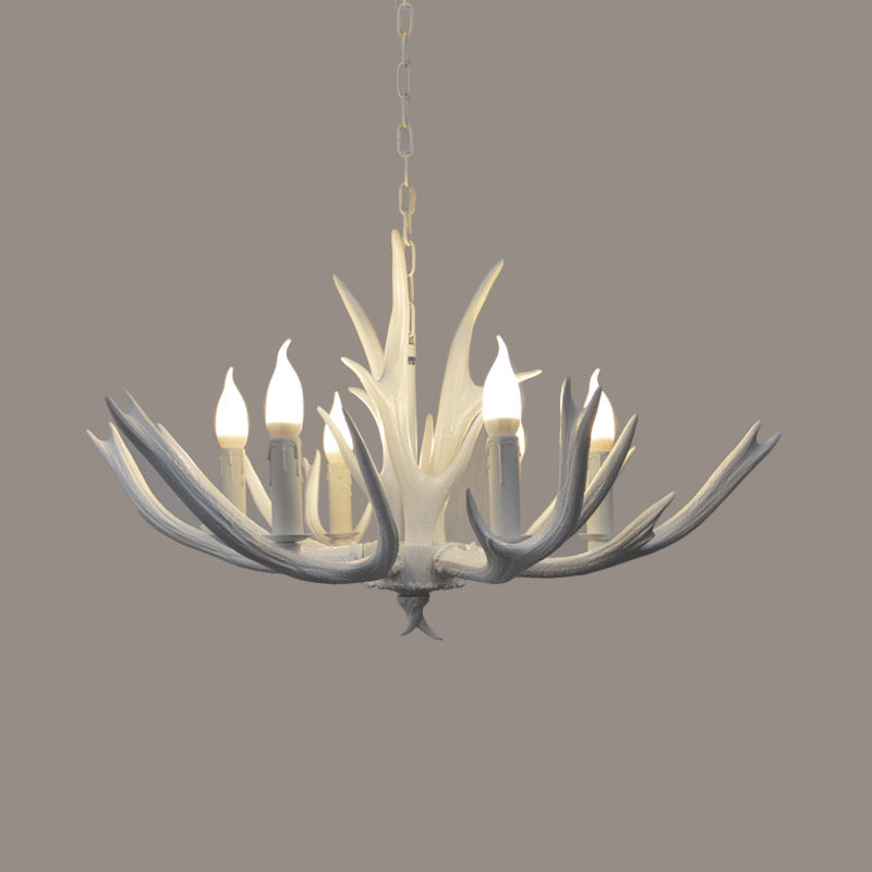 4/6 Lights Resin Chandelier Pendant Lamp Farmhouse White Candle Living Room Suspended Ligting Fixture Clearhalo 'Ceiling Lights' 'Chandeliers' Lighting' options 293027