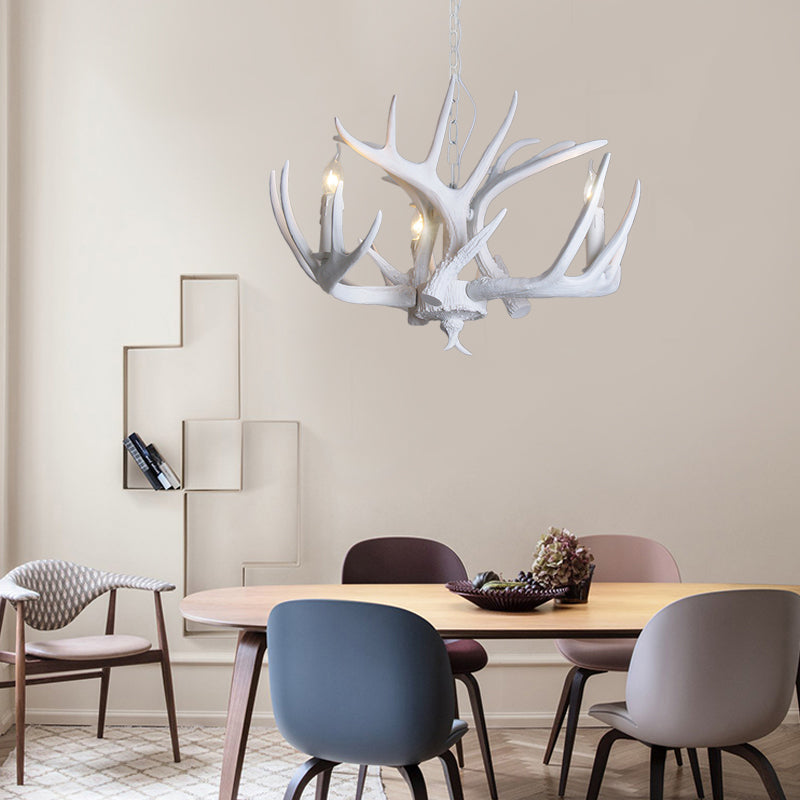White Candle Chandelier Traditional Resin 3/4/5 Lights Living Room Pendant Ceiling Lamp with Antler Design Clearhalo 'Ceiling Lights' 'Chandeliers' Lighting' options 293031