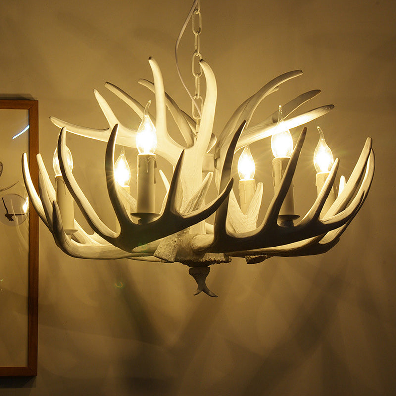 White Candle Chandelier Traditional Resin 3/4/5 Lights Living Room Pendant Ceiling Lamp with Antler Design 6 White Clearhalo 'Ceiling Lights' 'Chandeliers' Lighting' options 293036_63875d8a-676b-44e9-8475-79254ef82d52