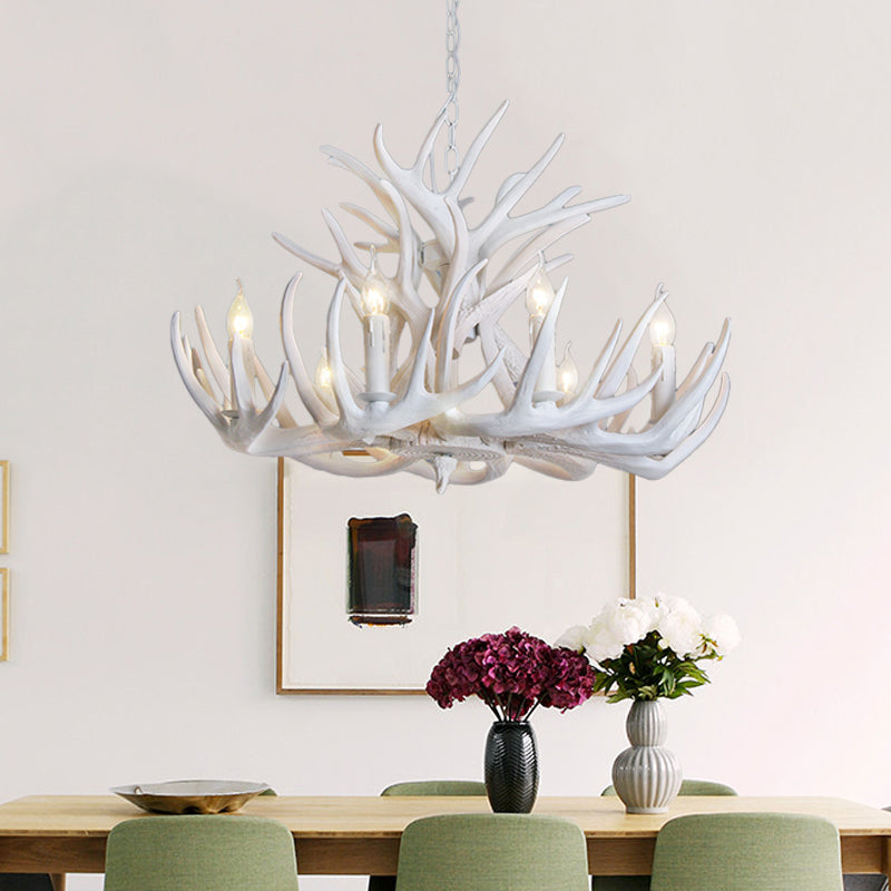 White Antler Chandelier Lighting Rustic Resin 21.5"/25.5"/27.5" Wide 9/12 Heads Living Room Ceiling Hang Fixture Clearhalo 'Ceiling Lights' 'Chandeliers' Lighting' options 293047