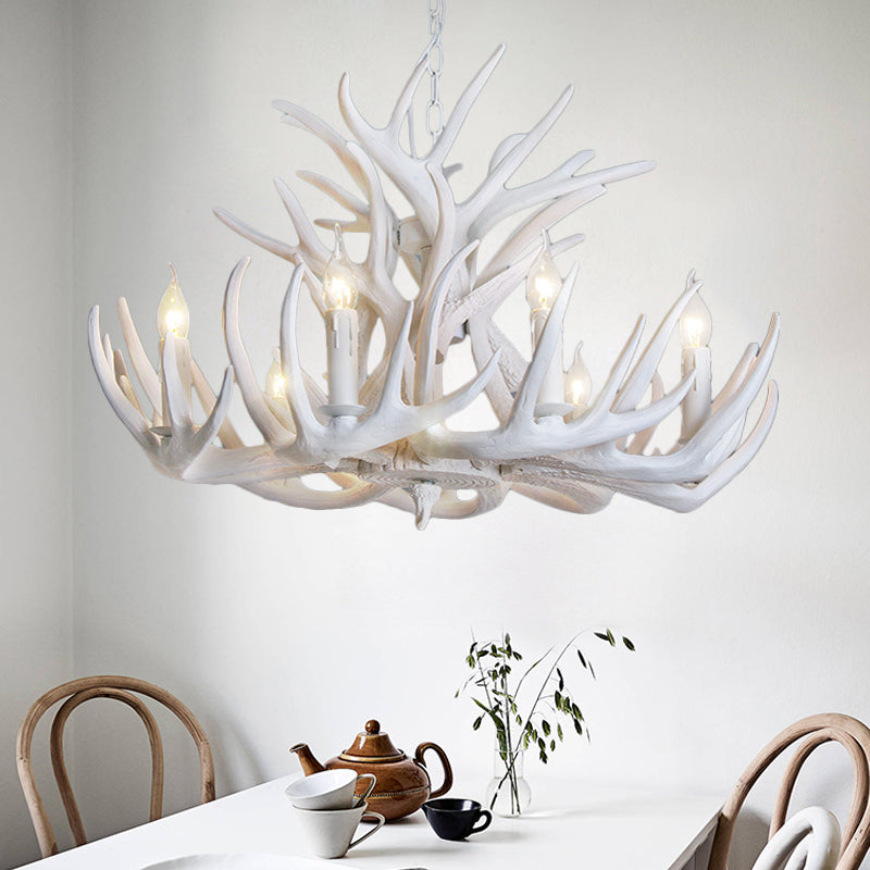 White Antler Chandelier Lighting Rustic Resin 21.5"/25.5"/27.5" Wide 9/12 Heads Living Room Ceiling Hang Fixture Clearhalo 'Ceiling Lights' 'Chandeliers' Lighting' options 293048