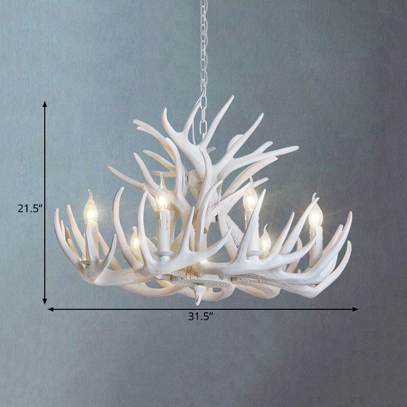 White Antler Chandelier Lighting Rustic Resin 21.5"/25.5"/27.5" Wide 9/12 Heads Living Room Ceiling Hang Fixture Clearhalo 'Ceiling Lights' 'Chandeliers' Lighting' options 293051