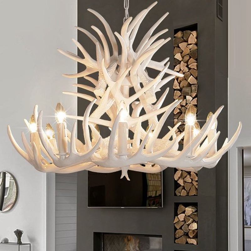 White Antler Chandelier Lighting Rustic Resin 21.5"/25.5"/27.5" Wide 9/12 Heads Living Room Ceiling Hang Fixture Clearhalo 'Ceiling Lights' 'Chandeliers' Lighting' options 293052
