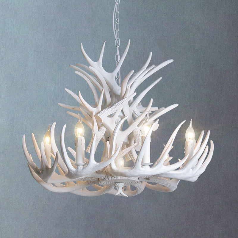 White Antler Chandelier Lighting Rustic Resin 21.5"/25.5"/27.5" Wide 9/12 Heads Living Room Ceiling Hang Fixture Clearhalo 'Ceiling Lights' 'Chandeliers' Lighting' options 293054