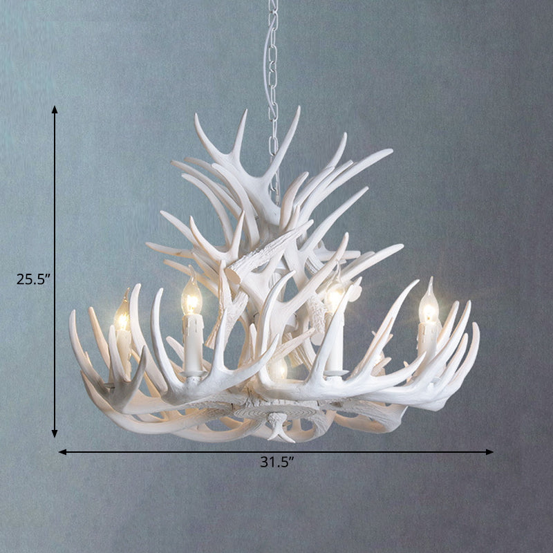 White Antler Chandelier Lighting Rustic Resin 21.5"/25.5"/27.5" Wide 9/12 Heads Living Room Ceiling Hang Fixture Clearhalo 'Ceiling Lights' 'Chandeliers' Lighting' options 293055