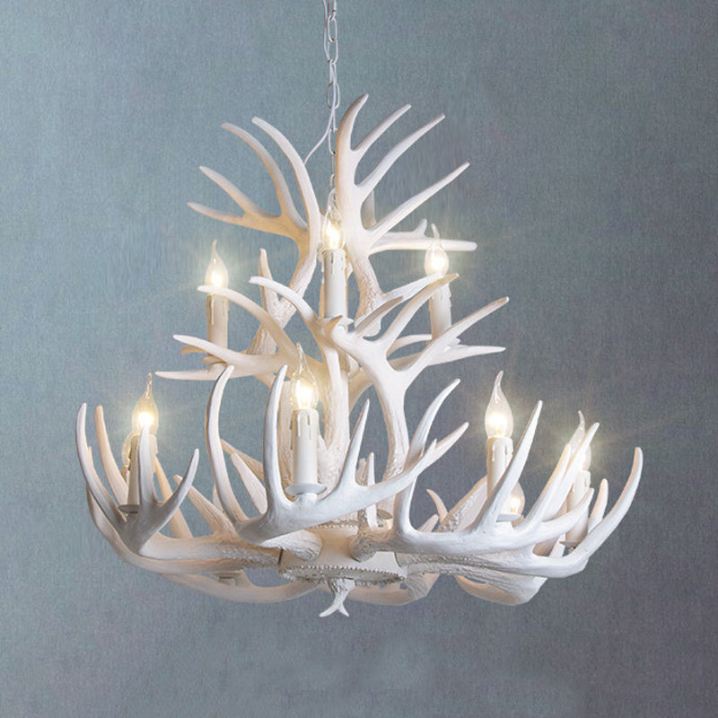 White Antler Chandelier Lighting Rustic Resin 21.5"/25.5"/27.5" Wide 9/12 Heads Living Room Ceiling Hang Fixture Clearhalo 'Ceiling Lights' 'Chandeliers' Lighting' options 293056
