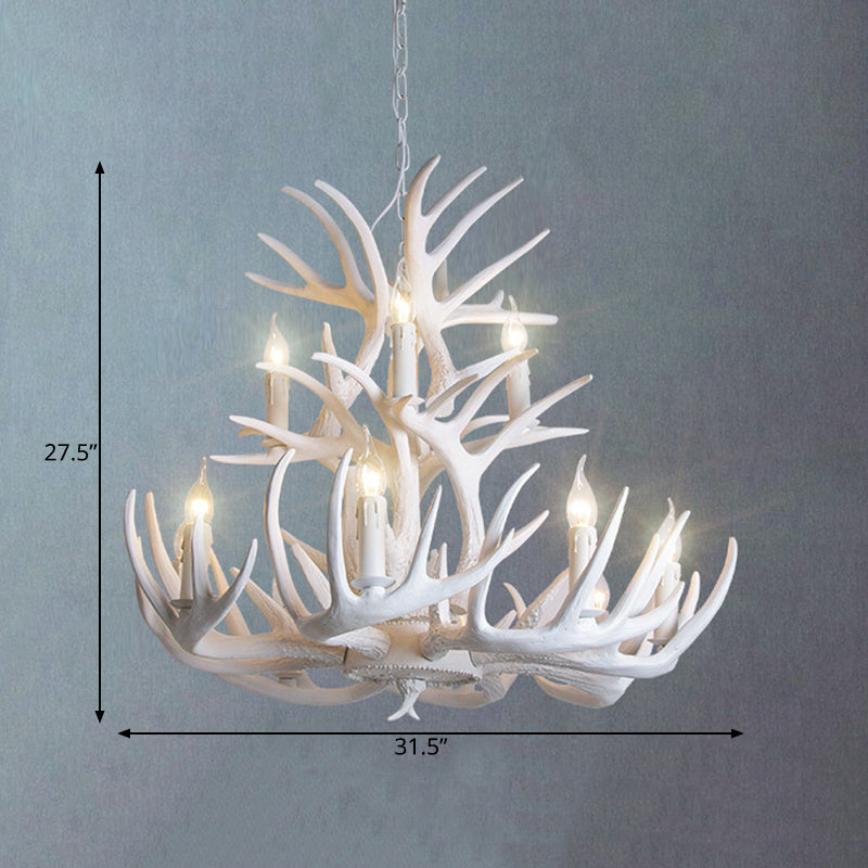 White Antler Chandelier Lighting Rustic Resin 21.5"/25.5"/27.5" Wide 9/12 Heads Living Room Ceiling Hang Fixture Clearhalo 'Ceiling Lights' 'Chandeliers' Lighting' options 293057