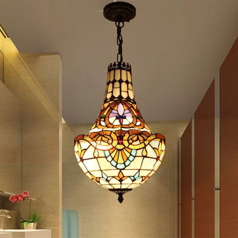 3/5 Lights Flower Chandelier Light Fixture Antique Bronze Cut Glass Suspension Pendant, 12"/16" Wide Clearhalo 'Ceiling Lights' 'Chandeliers' 'Industrial' 'Middle Century Chandeliers' 'Tiffany Chandeliers' 'Tiffany close to ceiling' 'Tiffany' Lighting' 293121