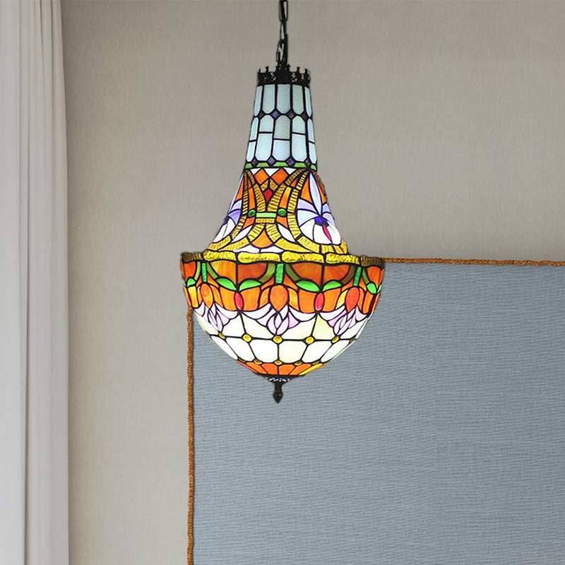 12"/16" Wide Flower Chandelier 3/5 Lights Stained Glass Tiffany Pendant Lighting Fixture in Antique Bronze Antique Bronze Clearhalo 'Ceiling Lights' 'Chandeliers' 'Industrial' 'Middle Century Chandeliers' 'Tiffany Chandeliers' 'Tiffany close to ceiling' 'Tiffany' Lighting' 293126