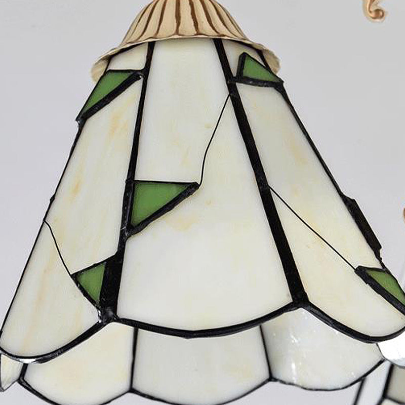 3/5 Lights Chandelier Lighting Fixture Baroque Stained Glass Drop Lamp in White and Gold Clearhalo 'Ceiling Lights' 'Chandeliers' 'Industrial' 'Middle Century Chandeliers' 'Tiffany Chandeliers' 'Tiffany close to ceiling' 'Tiffany' Lighting' 293294