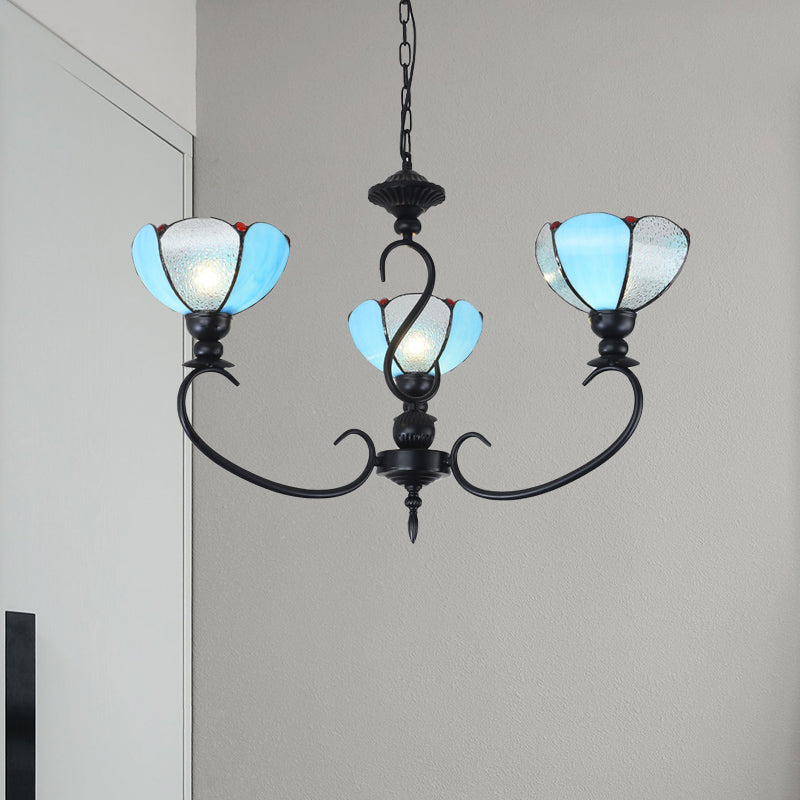 Scalloped Chandelier 3/5/6/8 Lights Blue/Blue and Clear Glass Baroque Pendant Lamp for Dining Room Clearhalo 'Ceiling Lights' 'Chandeliers' 'Close To Ceiling Lights' 'Industrial' 'Middle Century Chandeliers' 'Tiffany Chandeliers' 'Tiffany close to ceiling' 'Tiffany' Lighting' 293344