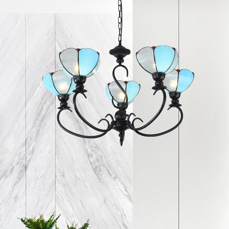 Scalloped Chandelier 3/5/6/8 Lights Blue/Blue and Clear Glass Baroque Pendant Lamp for Dining Room Clearhalo 'Ceiling Lights' 'Chandeliers' 'Close To Ceiling Lights' 'Industrial' 'Middle Century Chandeliers' 'Tiffany Chandeliers' 'Tiffany close to ceiling' 'Tiffany' Lighting' 293348