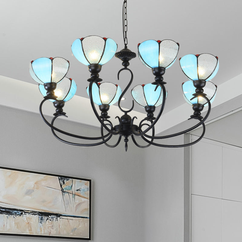 Scalloped Chandelier 3/5/6/8 Lights Blue/Blue and Clear Glass Baroque Pendant Lamp for Dining Room Clearhalo 'Ceiling Lights' 'Chandeliers' 'Close To Ceiling Lights' 'Industrial' 'Middle Century Chandeliers' 'Tiffany Chandeliers' 'Tiffany close to ceiling' 'Tiffany' Lighting' 293356