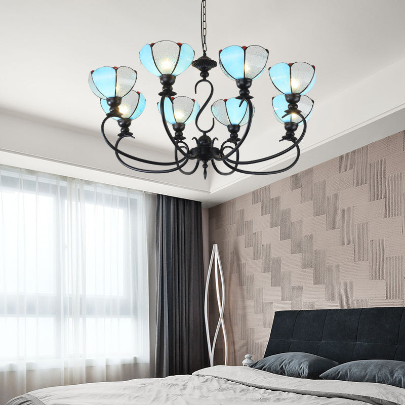 Scalloped Chandelier 3/5/6/8 Lights Blue/Blue and Clear Glass Baroque Pendant Lamp for Dining Room Clearhalo 'Ceiling Lights' 'Chandeliers' 'Close To Ceiling Lights' 'Industrial' 'Middle Century Chandeliers' 'Tiffany Chandeliers' 'Tiffany close to ceiling' 'Tiffany' Lighting' 293357