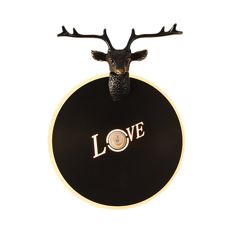 Round Panel Metal Wall Light Traditionary Living Room LED Sconce Light Fixture in Brass/Black with Elk Decoration Clearhalo 'Wall Lamps & Sconces' 'Wall Lights' Lighting' 293413