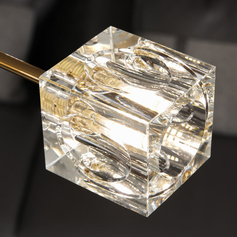 Postmodern Curved Arm Semi Flush Mount Light 8 Heads Cubic Crystal Ceiling Fixture in Gold Clearhalo 'Ceiling Lights' 'Close To Ceiling Lights' 'Close to ceiling' 'Semi-flushmount' Lighting' 293439