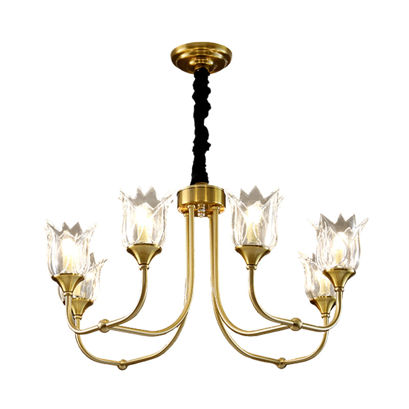 Flower Clear Glass Pendant Light Postmodern 6 Heads Dining Room Chandelier Light Fixture in Gold Clearhalo 'Ceiling Lights' 'Chandeliers' Lighting' options 293483