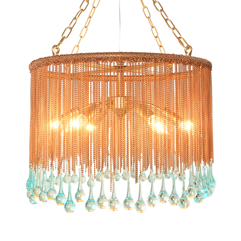 Copper Round Chandelier Light Fixture Traditional Metal Chain 6 Heads Living Room Hanging Lamp Clearhalo 'Ceiling Lights' 'Chandeliers' Lighting' options 293571