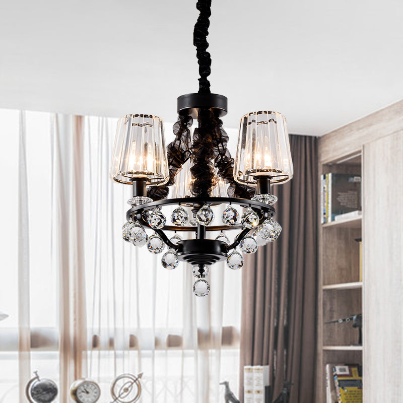 Black Tapered Chandelier Pendant Light Traditional Crystal Block 3/6 Heads Bedroom Hanging Ceiling Light 3 Black Clearhalo 'Ceiling Lights' 'Chandeliers' Lighting' options 293579_7e5df64f-2c0e-410f-9324-881e05468d38