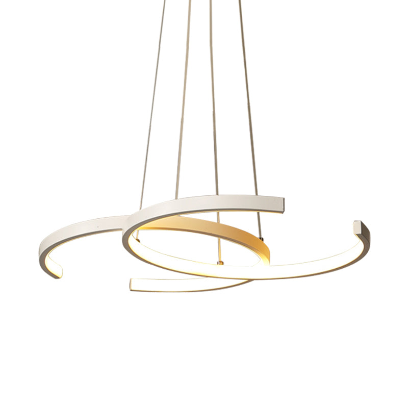 Double C-Shape Metal Ceiling Pendant Light Minimalist Black/White LED Chandelier Light, Warm/White Light Clearhalo 'Ceiling Lights' 'Chandeliers' 'Modern Chandeliers' 'Modern' Lighting' 293932
