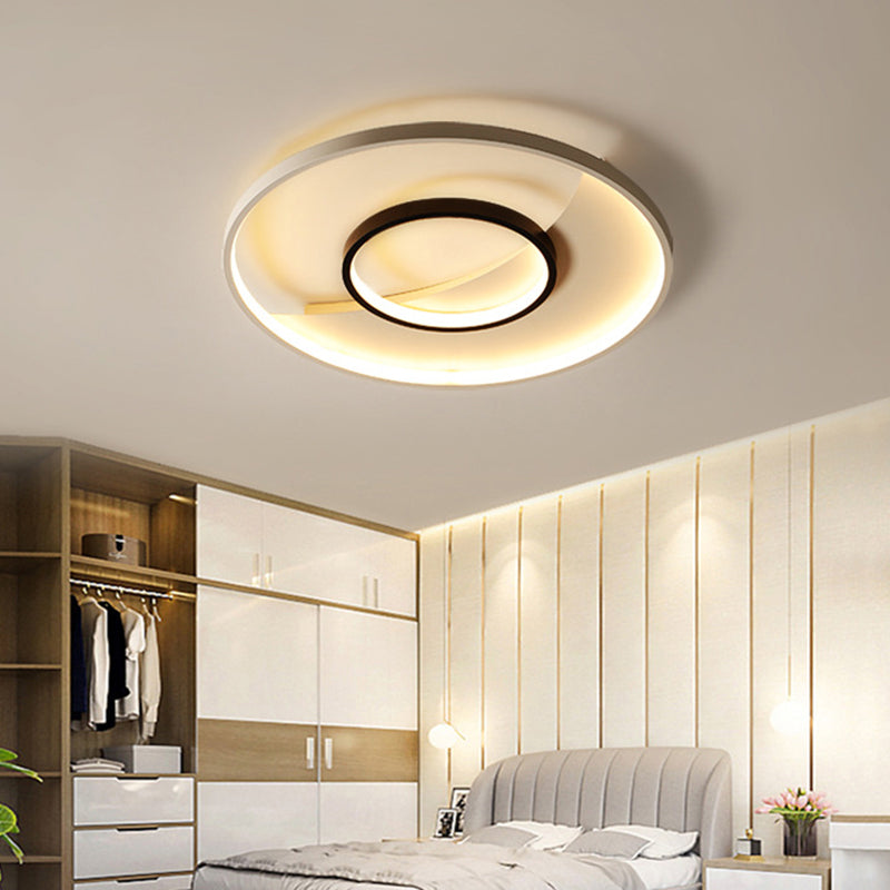 16"/19.5" Wide Double Ring Flush Mount Lamp Modernism Acrylic Black and White LED Ceiling Lighting Black-White Clearhalo 'Ceiling Lights' 'Close To Ceiling Lights' 'Close to ceiling' 'Flush mount' Lighting' 294157