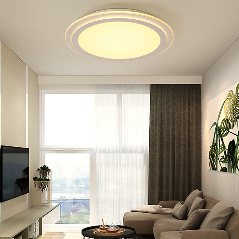 2 Tier Round Ceiling Flush Mount Light 12.5"/16.5"/20.5" Dia Modern Acrylic LED White Flushmount in Warm/White Light White Warm Clearhalo 'Ceiling Lights' 'Close To Ceiling Lights' 'Close to ceiling' 'Flush mount' Lighting' 294250