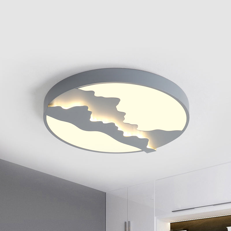 16"/19.5" Wide Mountain View Flush Light Fixture Simple Metal Gray/White LED Ceiling Mounted Light in Warm/White Light Clearhalo 'Ceiling Lights' 'Close To Ceiling Lights' 'Close to ceiling' 'Flush mount' Lighting' 294399