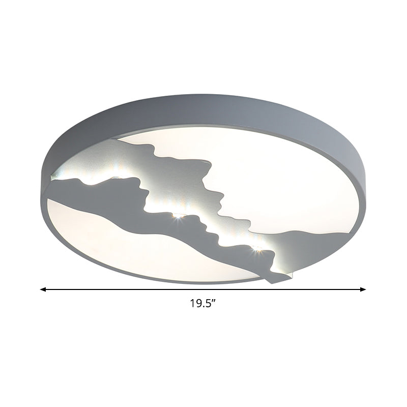 16"/19.5" Wide Mountain View Flush Light Fixture Simple Metal Gray/White LED Ceiling Mounted Light in Warm/White Light Clearhalo 'Ceiling Lights' 'Close To Ceiling Lights' 'Close to ceiling' 'Flush mount' Lighting' 294403