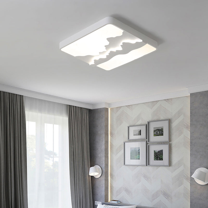 Metal Square Ceiling Lighting Modern Gray/White 16"/19.5" Wide LED Flush Mount Lamp, Warm/White Light White White Clearhalo 'Ceiling Lights' 'Close To Ceiling Lights' 'Close to ceiling' 'Flush mount' Lighting' 294407
