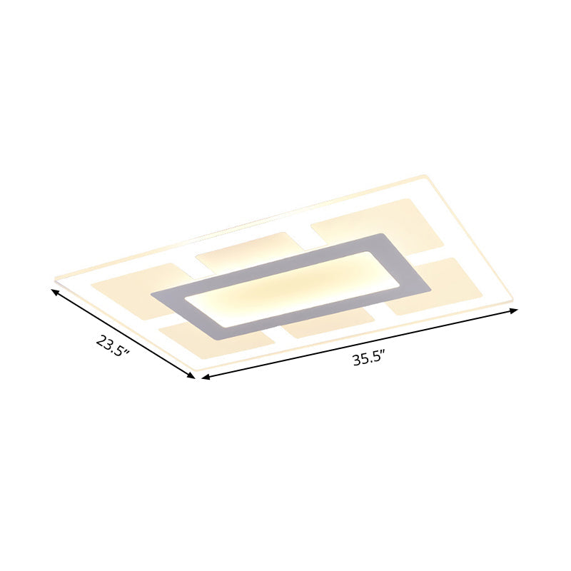 White Rectangle Ceiling Mounted Light Fixture Modern Acrylic 23.5"/35.5" Wide LED Flush Mount in Warm/White Light Clearhalo 'Ceiling Lights' 'Close To Ceiling Lights' 'Close to ceiling' 'Flush mount' Lighting' 294463