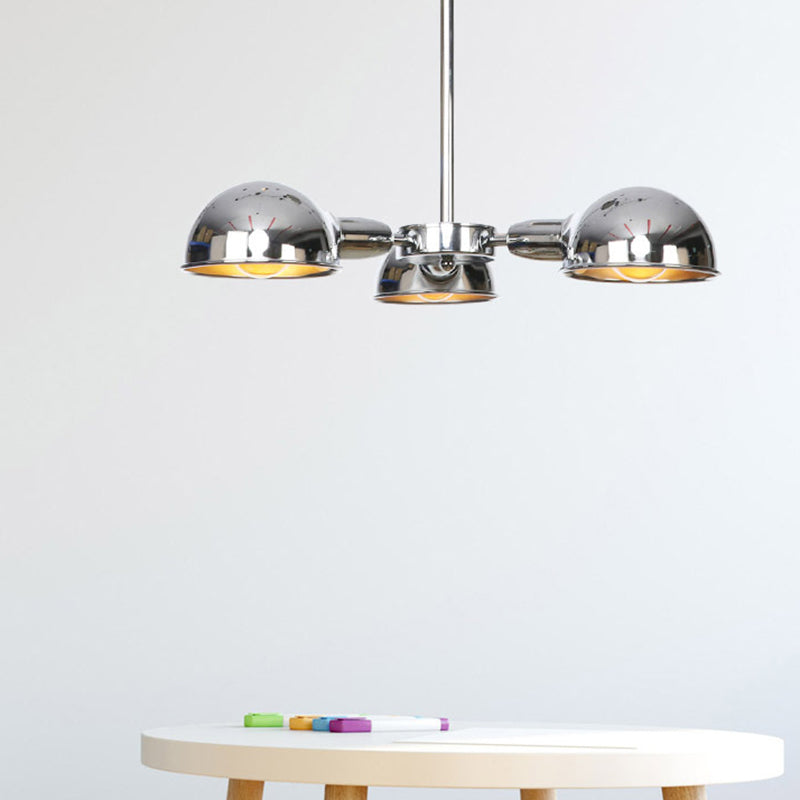 Dome Metal Semi Flush Industrial 3-Light Living Room Semi Flush Mount Ceiling Light in Black/Brass/Chrome Chrome Clearhalo 'Ceiling Lights' 'Close To Ceiling Lights' 'Close to ceiling' 'Semi-flushmount' Lighting' 294561