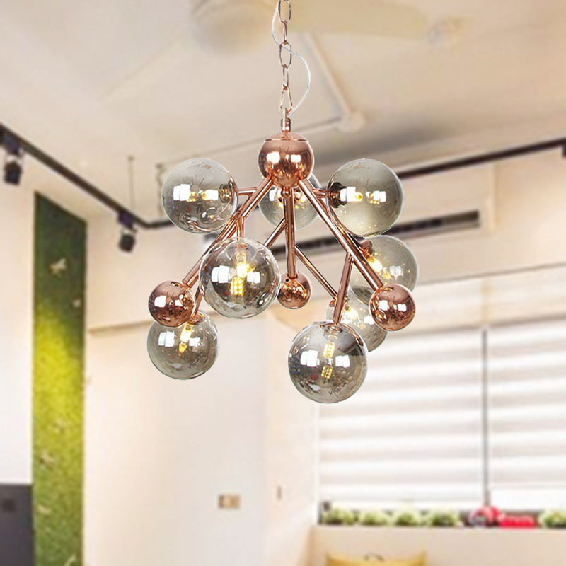 9 Lights Globe Chandelier Lighting Vintage Clear/Amber/Smoke Gray Glass Pendant Light Fixture for Indoor Clearhalo 'Ceiling Lights' 'Chandeliers' 'Clear' 'Glass shade' 'Glass' 'Industrial Chandeliers' 'Industrial' 'Middle Century Chandeliers' 'Modern' 'Tiffany' 'Traditional Chandeliers' Lighting' 294581