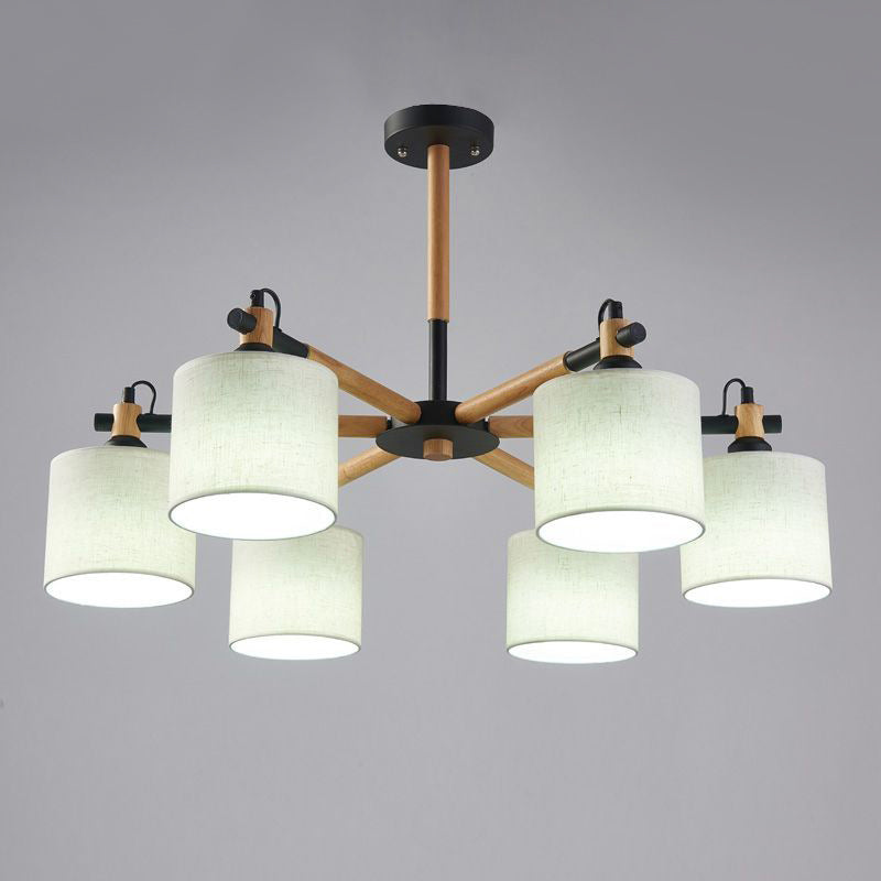 Drum Pendant Light Fixture Nordic Fabric 6 Lights Black/White Chandelier Light for Bedroom Clearhalo 'Carpenter Chandeliers' 'Ceiling Lights' 'Chandeliers' 'Industrial' 'Modern Chandeliers' 'Modern' Lighting' 294626