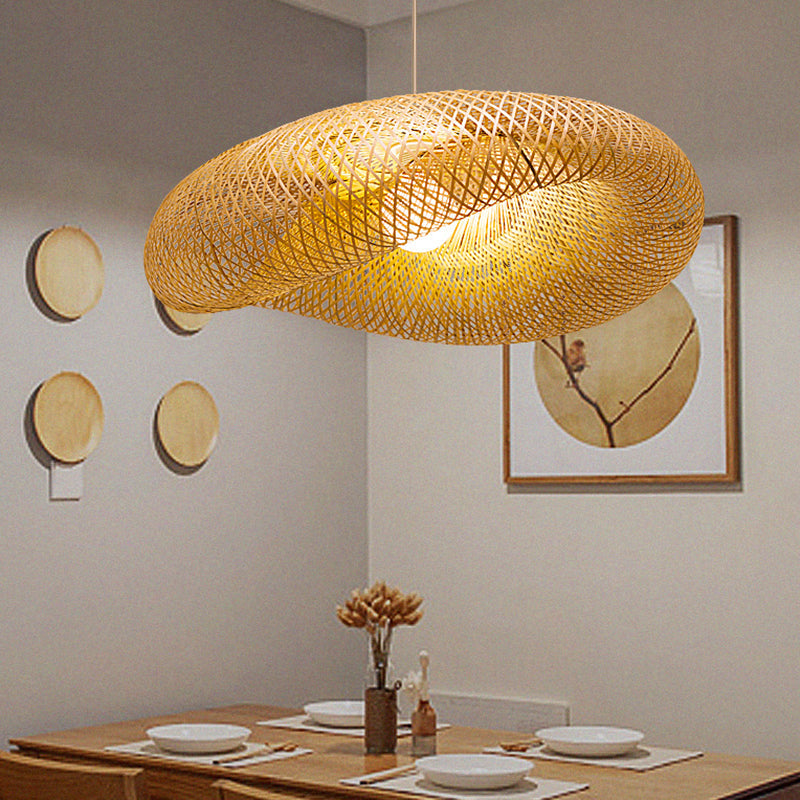 16"/19.5"/23.5" W Twist Pendant Lighting Contemporary Bamboo 1 Light Living Room Hanging Lamp in Beige Clearhalo 'Ceiling Lights' 'Modern Pendants' 'Modern' 'Pendant Lights' 'Pendants' Lighting' 294729