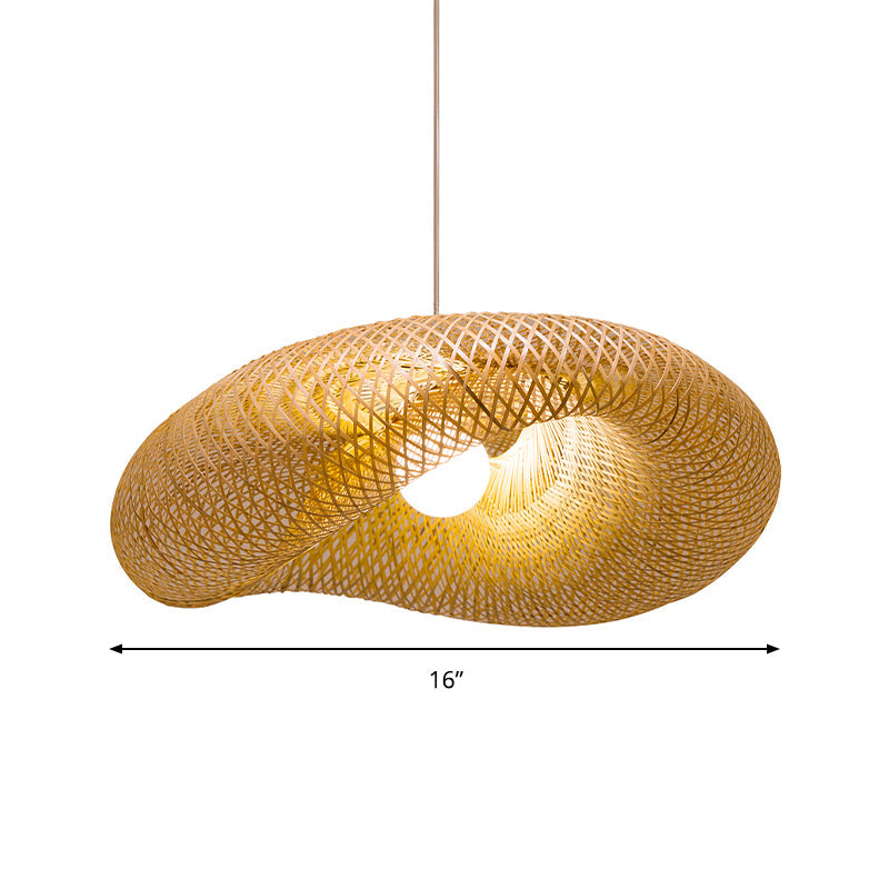 16"/19.5"/23.5" W Twist Pendant Lighting Contemporary Bamboo 1 Light Living Room Hanging Lamp in Beige Clearhalo 'Ceiling Lights' 'Modern Pendants' 'Modern' 'Pendant Lights' 'Pendants' Lighting' 294732
