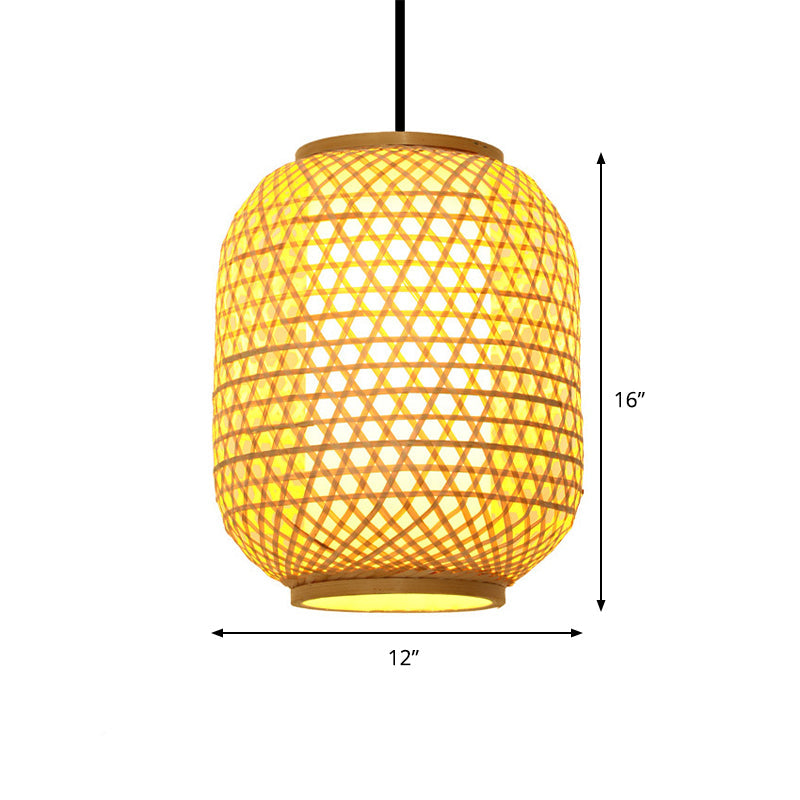 16“/19.5” Height Asia Lantern Hanging Pendant Bamboo 1 Light Dining Room Ceiling Light in Beige Clearhalo 'Ceiling Lights' 'Modern Pendants' 'Modern' 'Pendant Lights' 'Pendants' Lighting' 294739