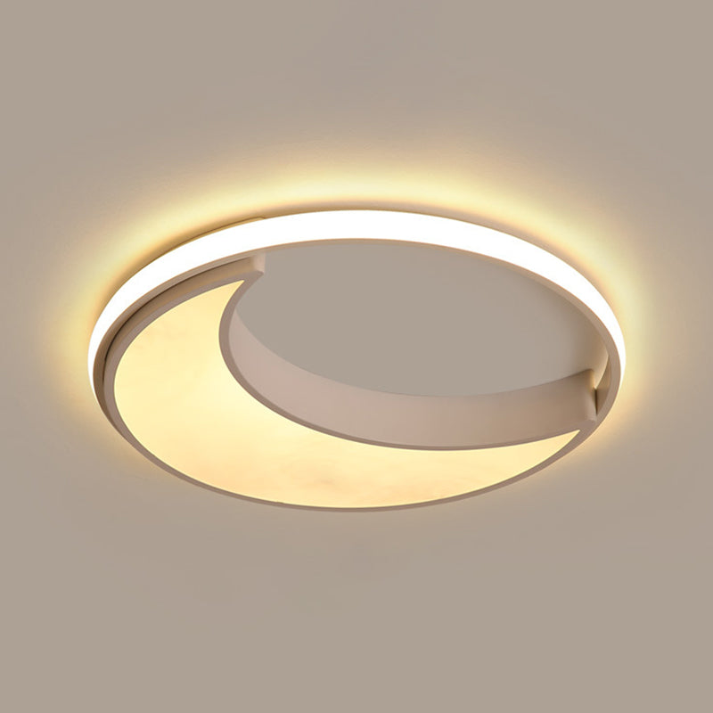 16.5"/19.5" Wide Moon Ceiling Light Fixture Minimalist Metal Black/White LED Flush Mount Lighting, Warm/White/Natural Light White Clearhalo 'Ceiling Lights' 'Close To Ceiling Lights' 'Close to ceiling' 'Flush mount' Lighting' 294820