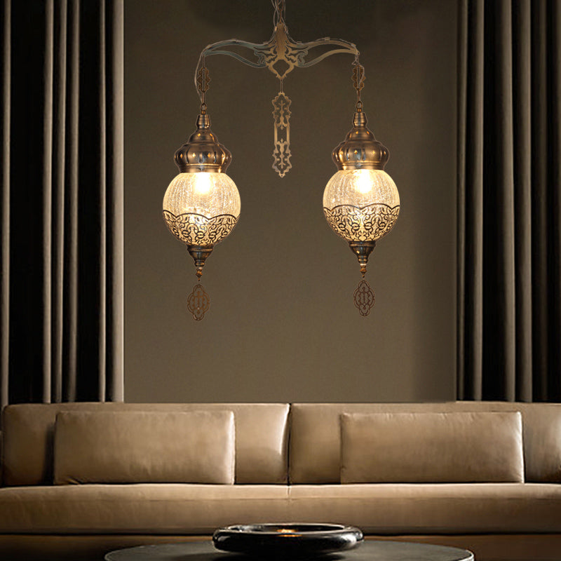 Bronze 2 Lights Chandelier Lamp Vintage Style Crackle Glass Globe Shaped Hanging Light Kit Clearhalo 'Ceiling Lights' 'Chandeliers' 'Glass shade' 'Glass' Lighting' 294894