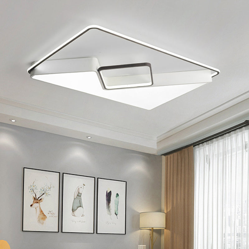 White Rectangle Ceiling Light Fixture Acrylic LED Flush Mount Lamp for Living Room, 19.5"/37.5"/42" Wide Clearhalo 'Ceiling Lights' 'Close To Ceiling Lights' 'Close to ceiling' 'Flush mount' Lighting' 294900