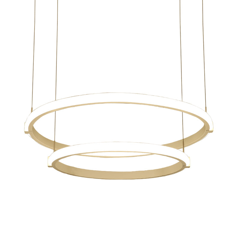 White Double Ring/Three Rings Chandelier Lighting Simple Style White LED Hanging Ceiling Light in Warm/White Light White Double Ring Clearhalo 'Ceiling Lights' 'Chandeliers' 'Modern Chandeliers' 'Modern' Lighting' 294953