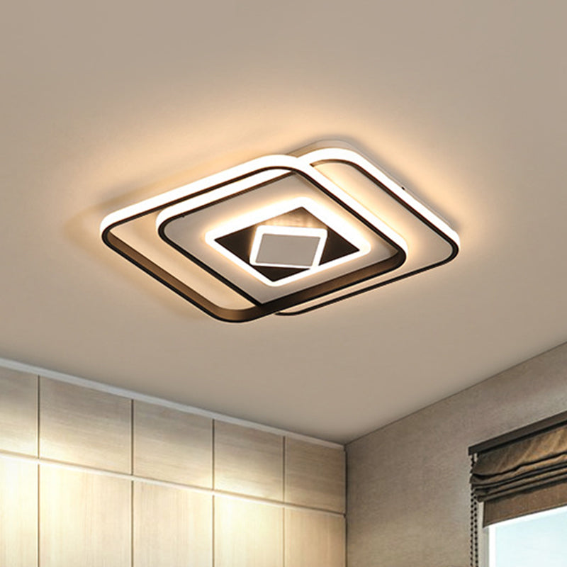 Black Square Ceiling Mounted Fixture Modernism Acrylic LED Flush Mount Lighting in Warm/3 Color Light Black Warm Clearhalo 'Ceiling Lights' 'Close To Ceiling Lights' 'Close to ceiling' 'Flush mount' Lighting' 295053