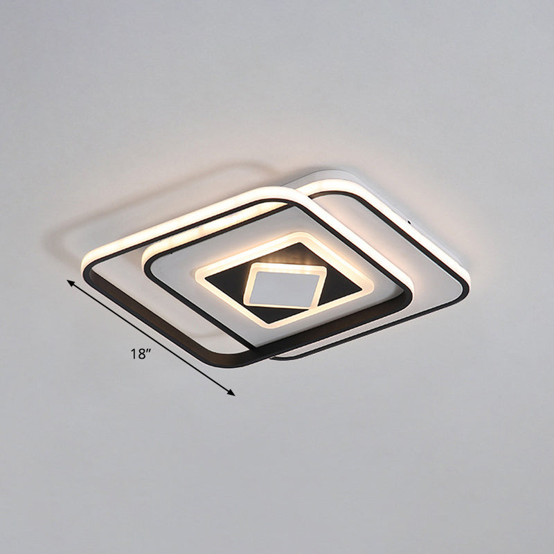 Black Square Ceiling Mounted Fixture Modernism Acrylic LED Flush Mount Lighting in Warm/3 Color Light Clearhalo 'Ceiling Lights' 'Close To Ceiling Lights' 'Close to ceiling' 'Flush mount' Lighting' 295056