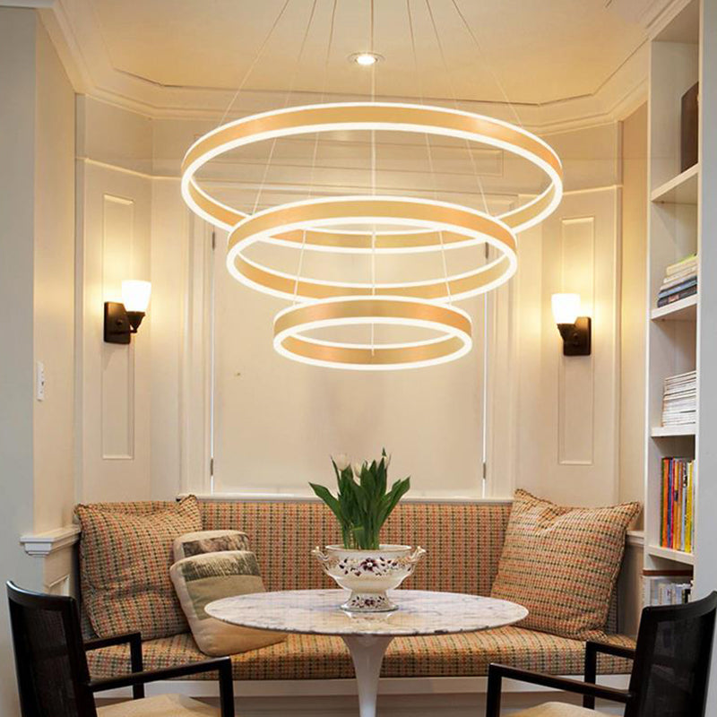 Gold Ring Hanging Lamp Kit Postmodern Acrylic LED Suspension Light in Warm/White Light for Living Room Clearhalo 'Ceiling Lights' 'Chandeliers' 'Modern Chandeliers' 'Modern' Lighting' 295087