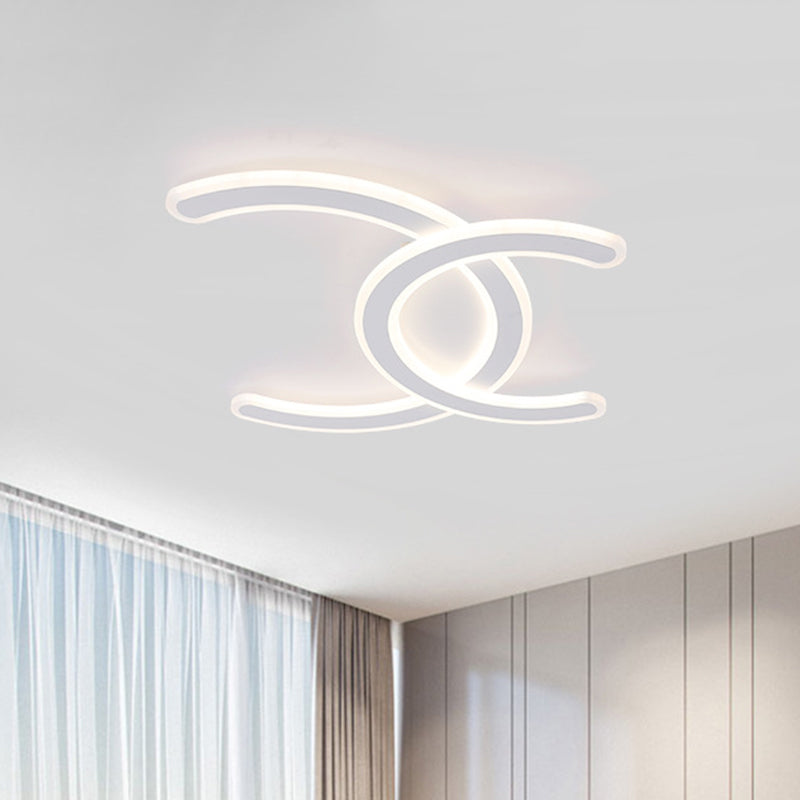 White Double C-Shape Ceiling Mount Light Fixture Simple Style Acrylic LED Ceiling Lamp in Warm/White Light White Warm Clearhalo 'Ceiling Lights' 'Close To Ceiling Lights' 'Close to ceiling' 'Flush mount' Lighting' 295200