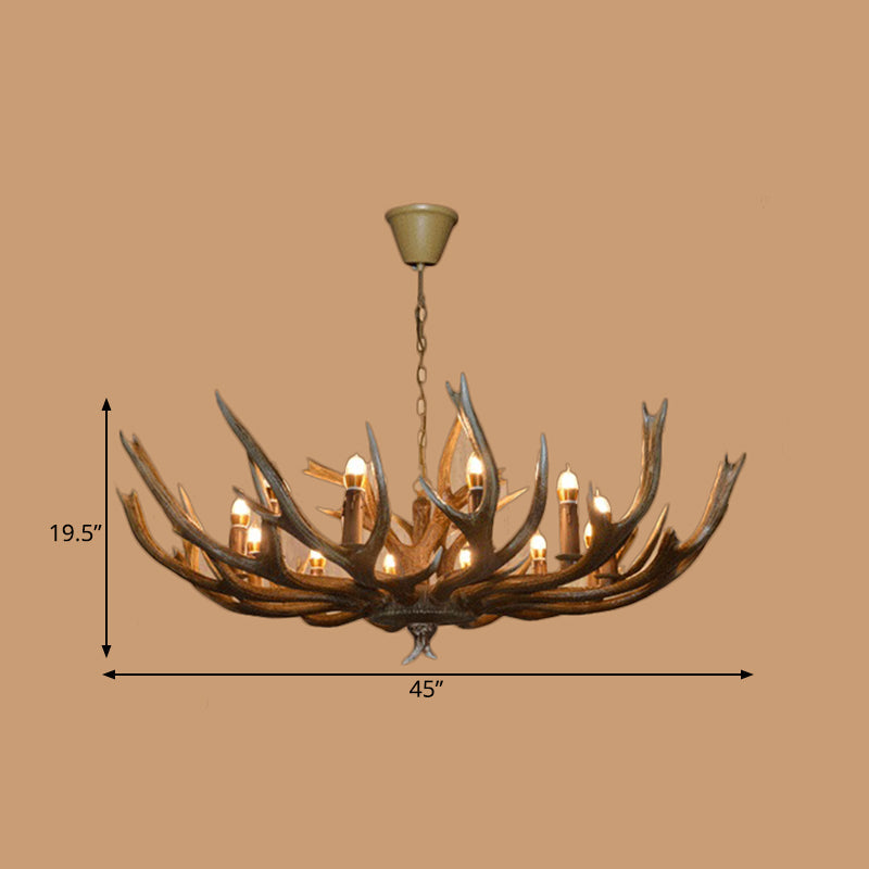 Branch Resin Pendant Chandelier Cottage 6/8/12 Heads Living Room Hanging Ceiling Light in Brown Clearhalo 'Ceiling Lights' 'Chandeliers' Lighting' options 295723