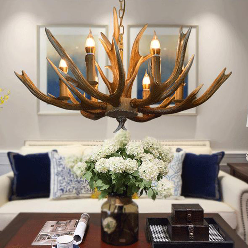 Branch Resin Pendant Chandelier Cottage 6/8/12 Heads Living Room Hanging Ceiling Light in Brown 6 Brown Clearhalo 'Ceiling Lights' 'Chandeliers' Lighting' options 295726_61975623-1f89-4177-873c-874f5a83effc