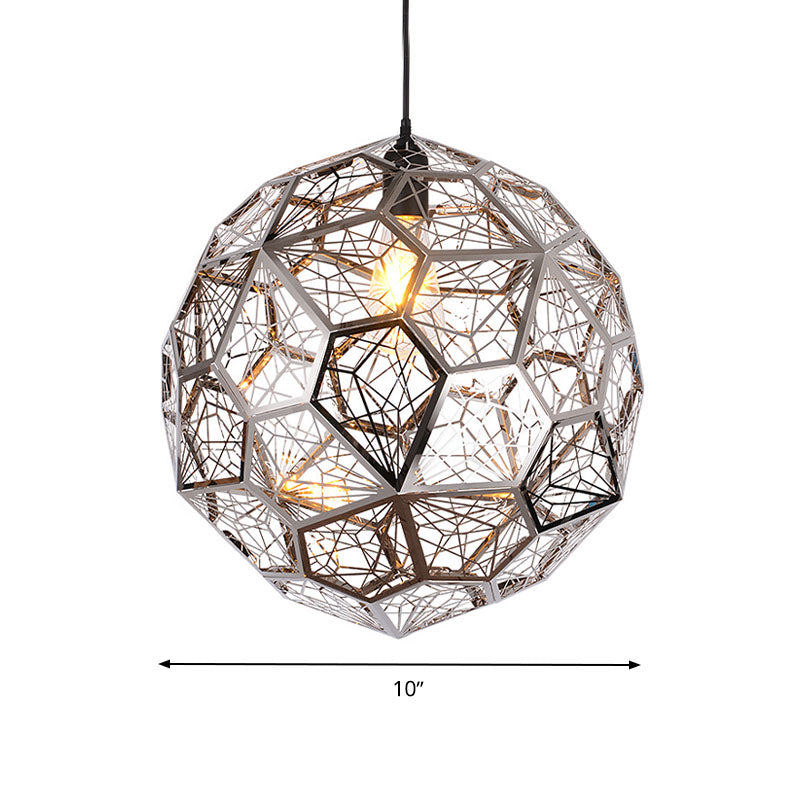 1 Bulb Global Suspension Lighting Rural Silver/Gold Finish Metal Pendant Lamp for Restaurant, 10"/12"/16" W Clearhalo 'Ceiling Lights' 'Pendant Lights' 'Pendants' Lighting' 295748