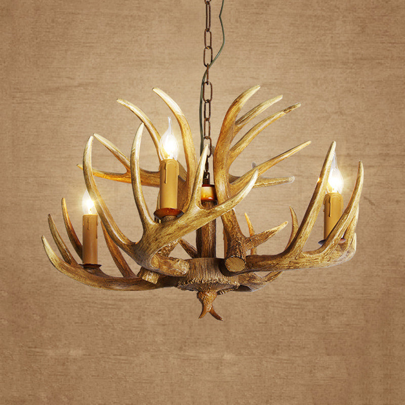 Antler Restaurant Pendant Chandelier Traditional Resin 3/4/5 Bulbs Brown Hanging Ceiling Light Kit 4 Brown Clearhalo 'Ceiling Lights' 'Chandeliers' Lighting' options 295756_b26b551f-be36-4392-8ec6-252e6357a7ef
