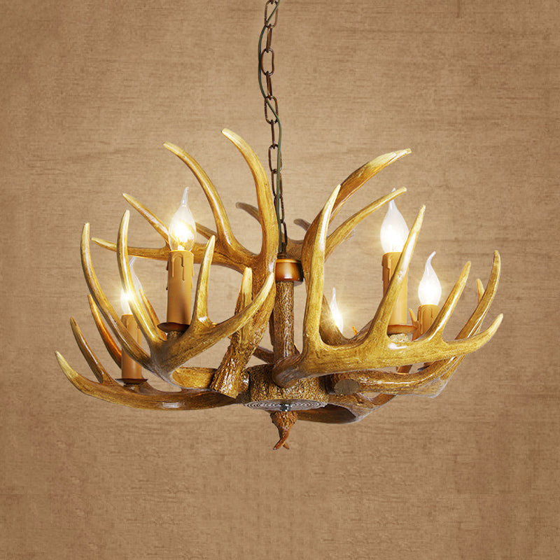 Antler Restaurant Pendant Chandelier Traditional Resin 3/4/5 Bulbs Brown Hanging Ceiling Light Kit Clearhalo 'Ceiling Lights' 'Chandeliers' Lighting' options 295758